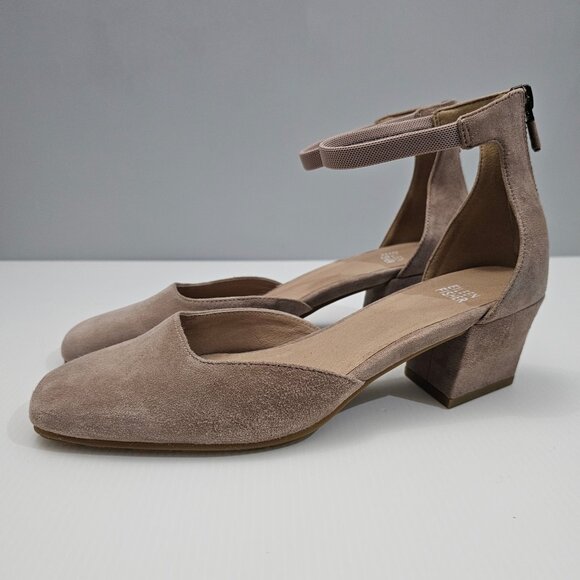Eileen Fisher Veery Heel Pump Ankle Strap Zip Earth Tan Suede Size 8 NEW - Picture 16 of 16